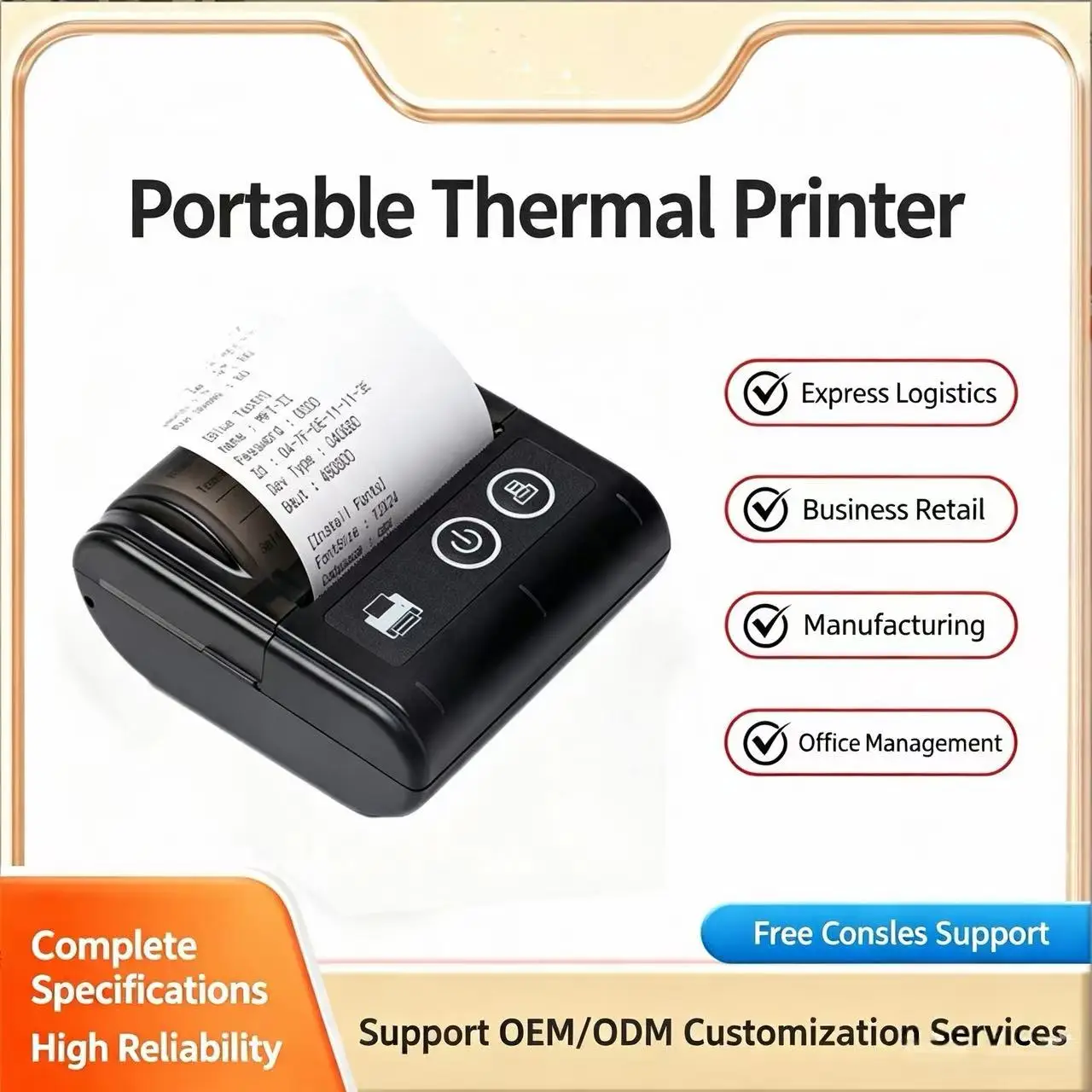 Original Factory VRT Multi-Functional Portable Thermal Bill Printer, Power Supply Supported, Free APP Included