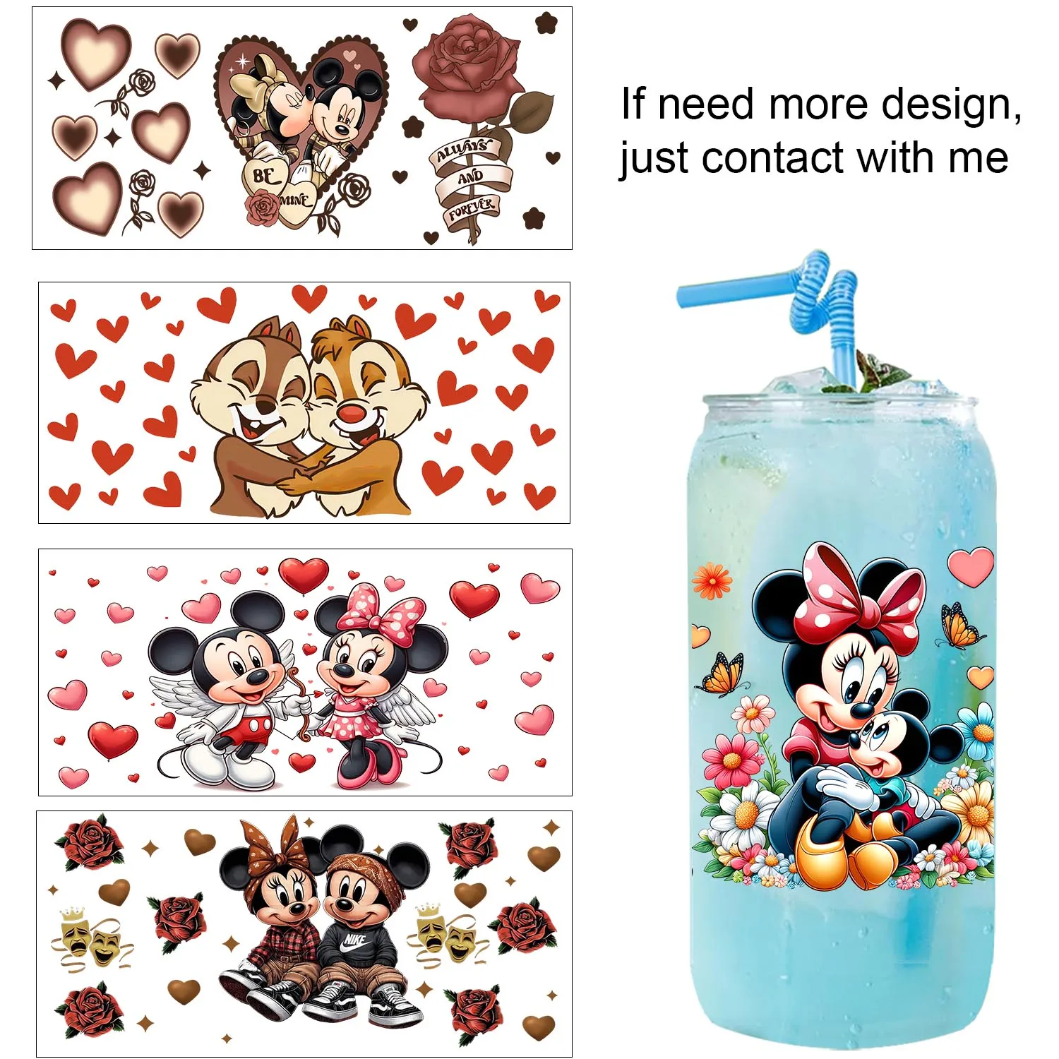 

XOXO Lover Mickey Series easy peel waterproof DIY Decals 3D transfers uvdtf stickers 16oz uv dtf cup wraps for Libbey Glasses