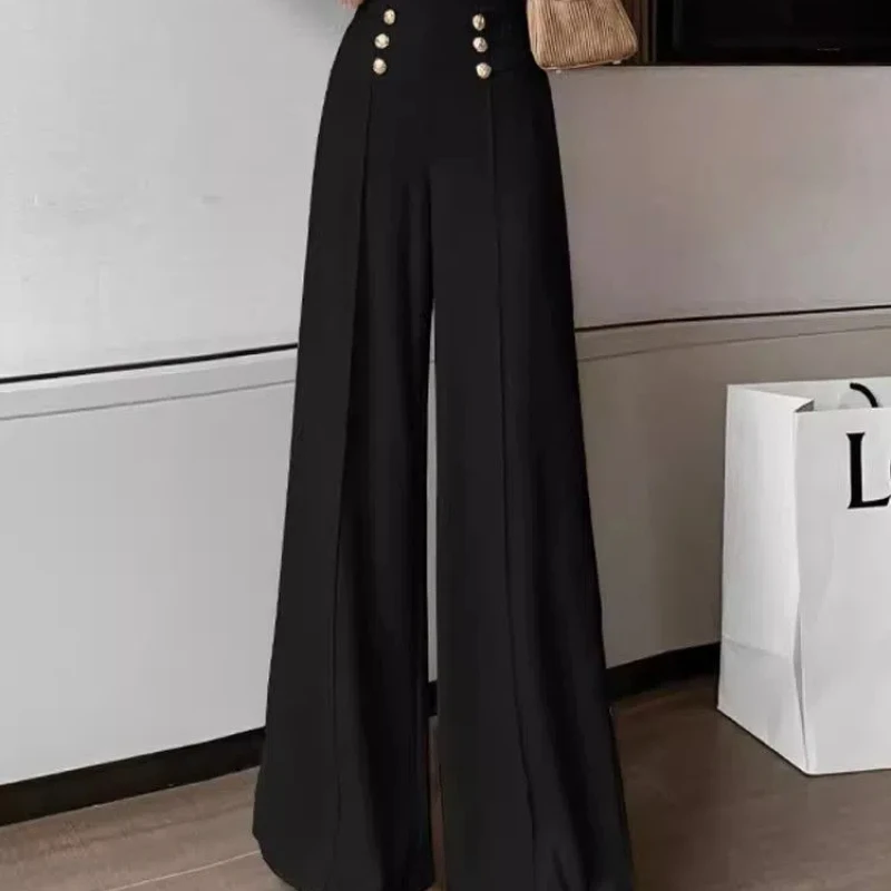 Wide Leg Pants for Women with High Waist and Drooping Sensation New Black Flared Pants for Women with Straight Leg and Slimming