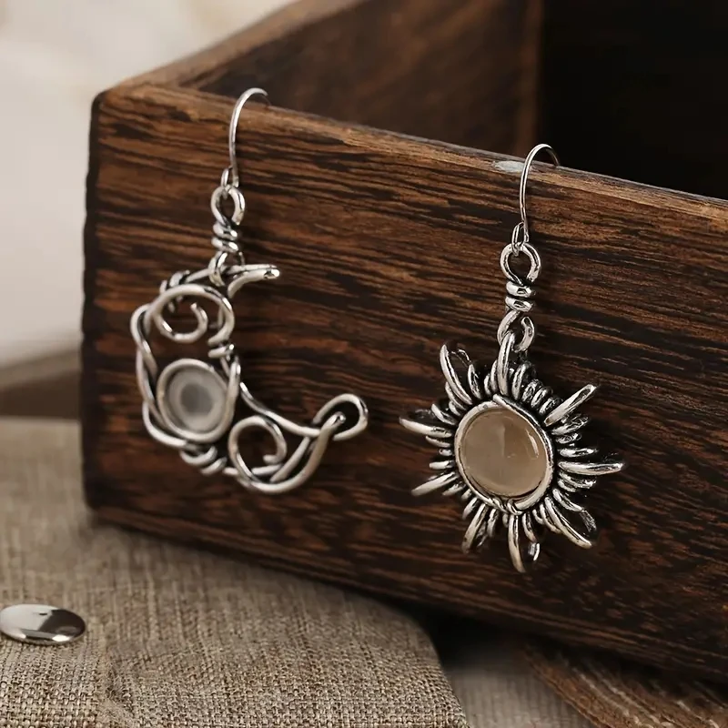 Bohemia Sun And Moon Earrings Silver Color Crystal Drop Earrings Women Female Boho Fashion Jewelry Gift For Her