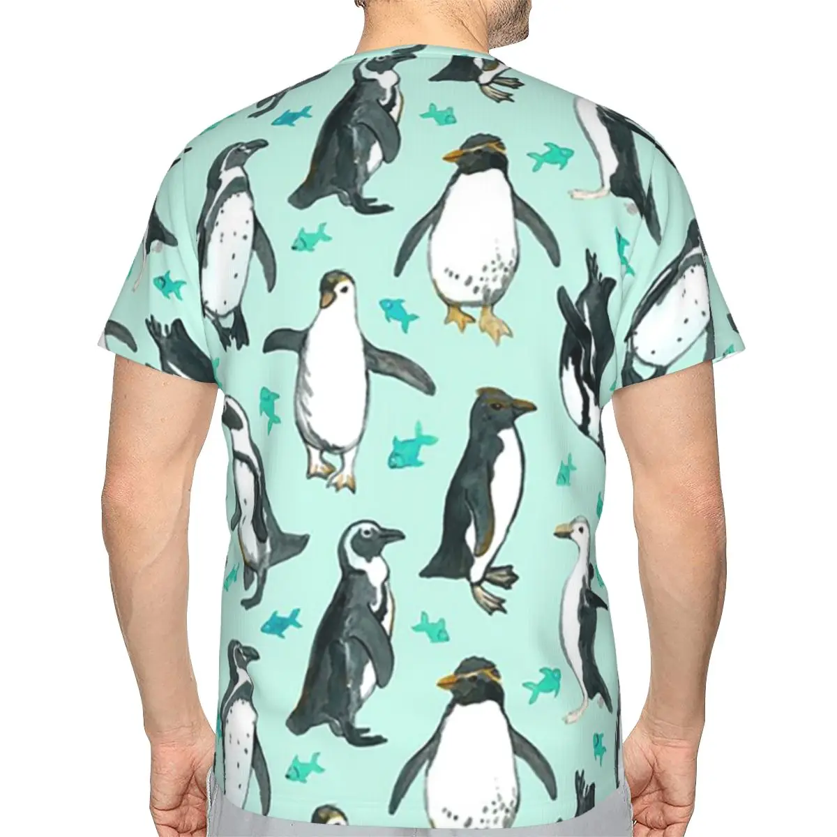 Lots Of Little Penguins On Mint 100% Cotton T-Shirt Men'sFashion T Shirts Men Crew Neck Short Sleeve