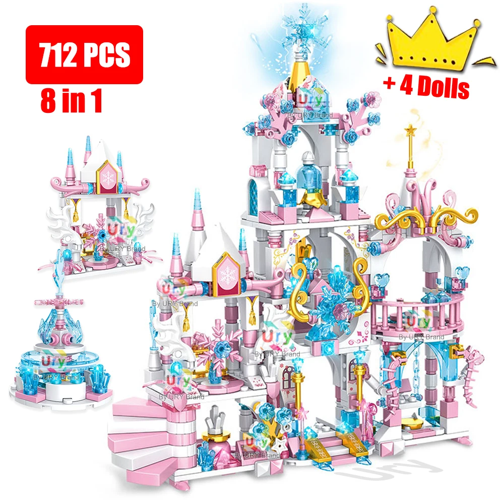 

8in1 Friends Princess Pink Ice Royal Castle City House Villa Tower MOC Building Blocks Sets DIY Toy for Girls Christmas Gifts