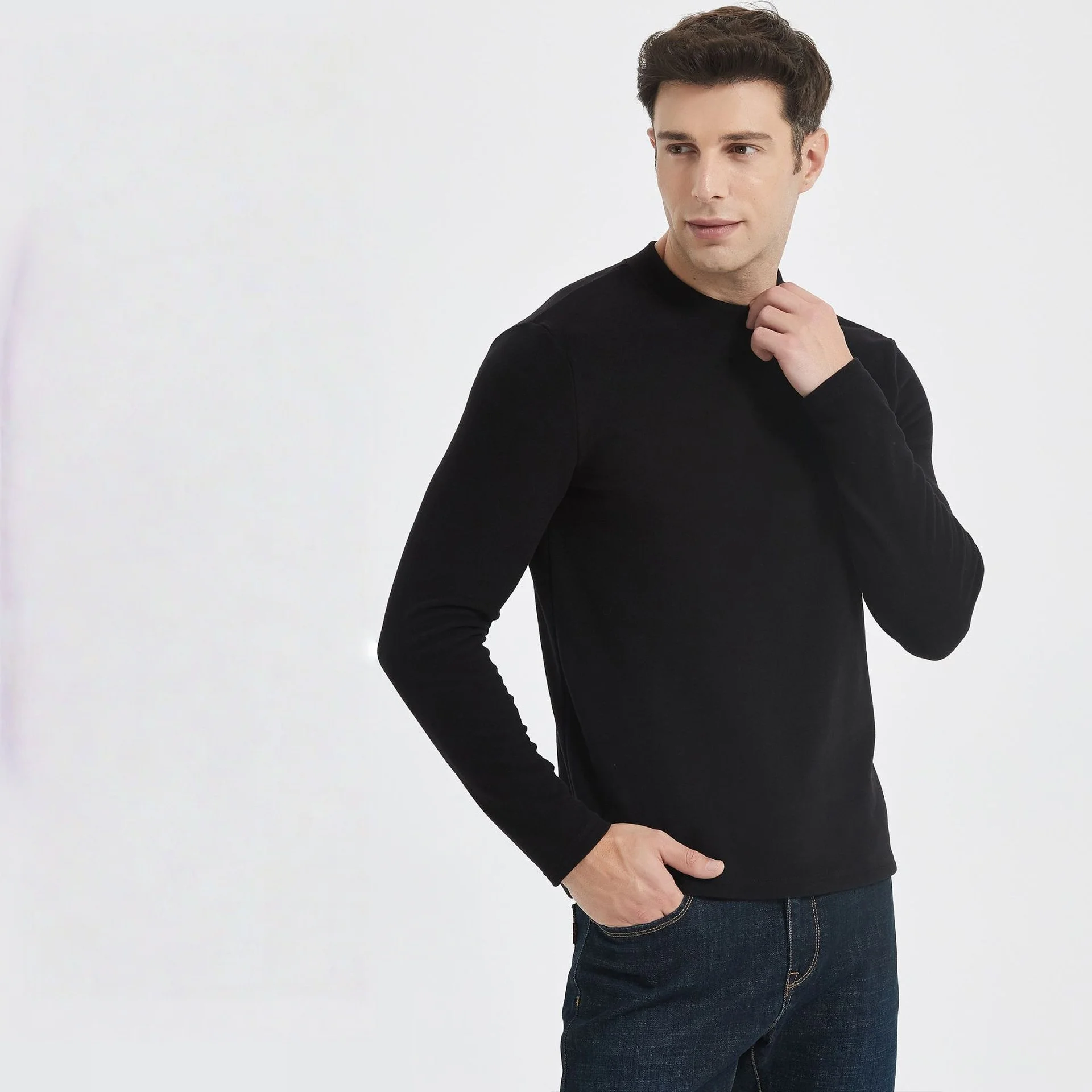 2025 Autumn Winter Men's High Neck T-shirt Male Slim Fit Fashion High Elastic Long Sleeve Casual Breathable Apparel Pullover