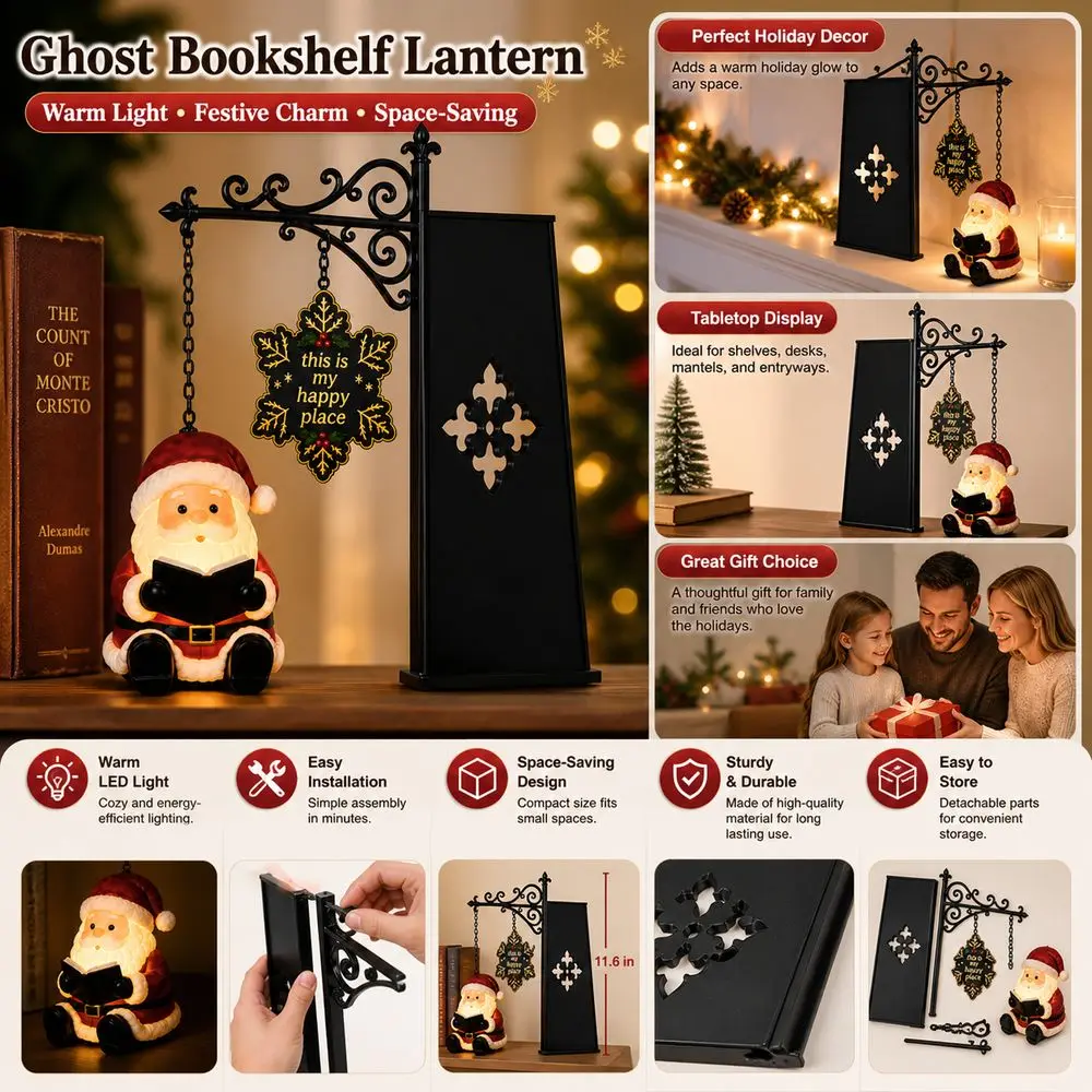 Festive Style Bookshelf LED Lamp Snowman Santa Reindeer Illuminated Figurine Christmas Shelf Light Streetlamp Shape