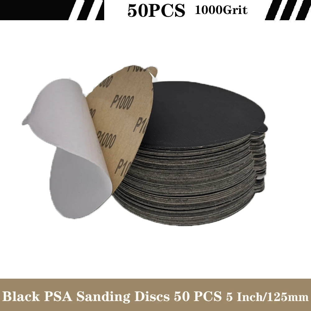 50PCS 5 Inch PSA Silicon Carbide Sanding Discs,1000Grits,Sticky Back Sandpaper, for Polishing Stone Tile Wood Surface Treatment