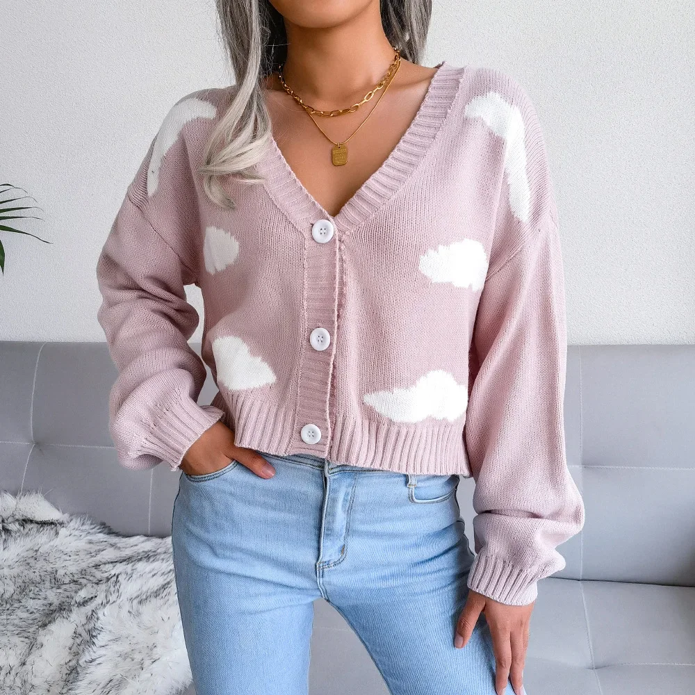 Cloud Cardigan Women Sweater Trend Comfortable  Fashion Personality Streetwear V-Neck Temperament Long Sleeves  Autumn Winter