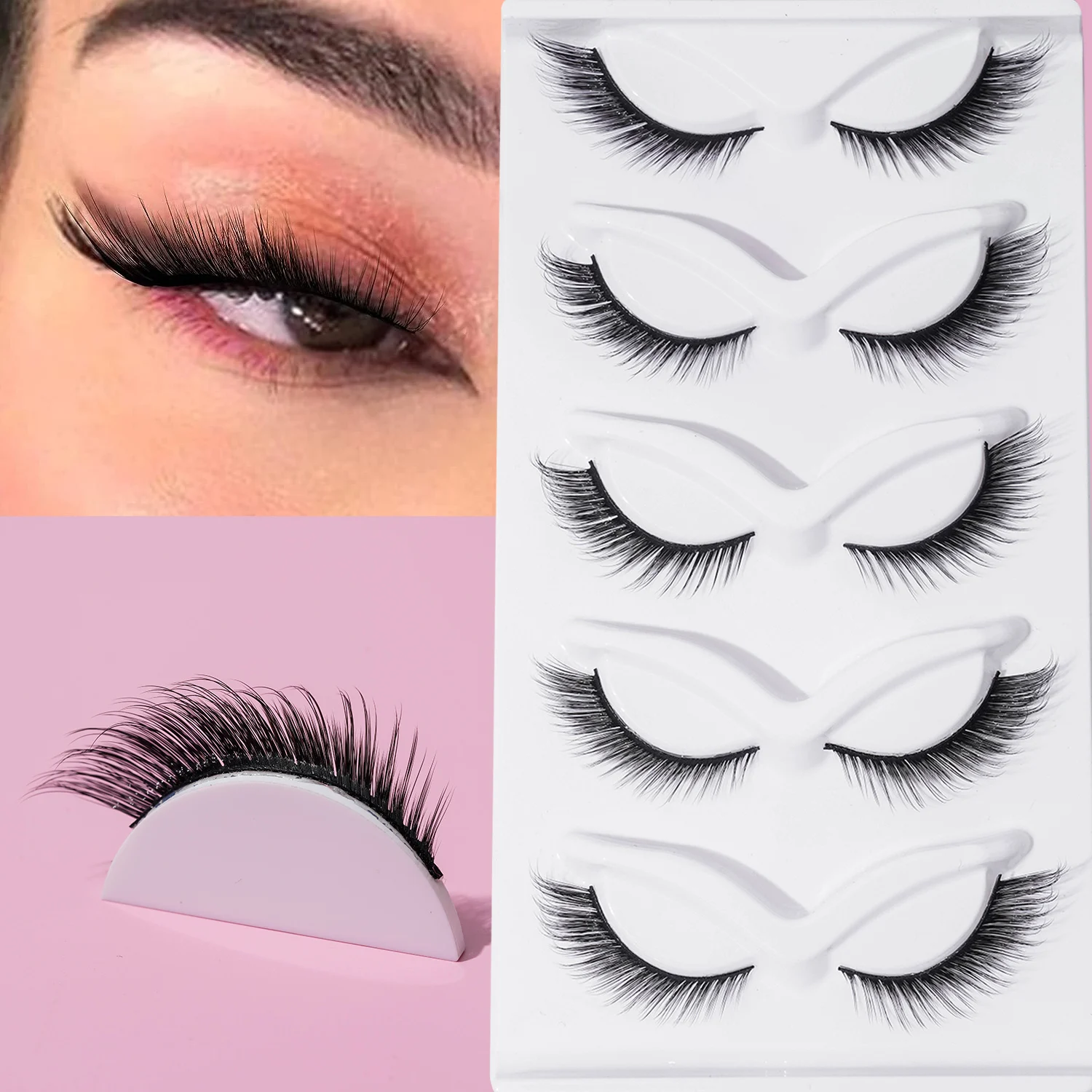 5 pairs of 6D segmented brown cross false eyelashes / oblique knife eye tail elongated false eyelashes