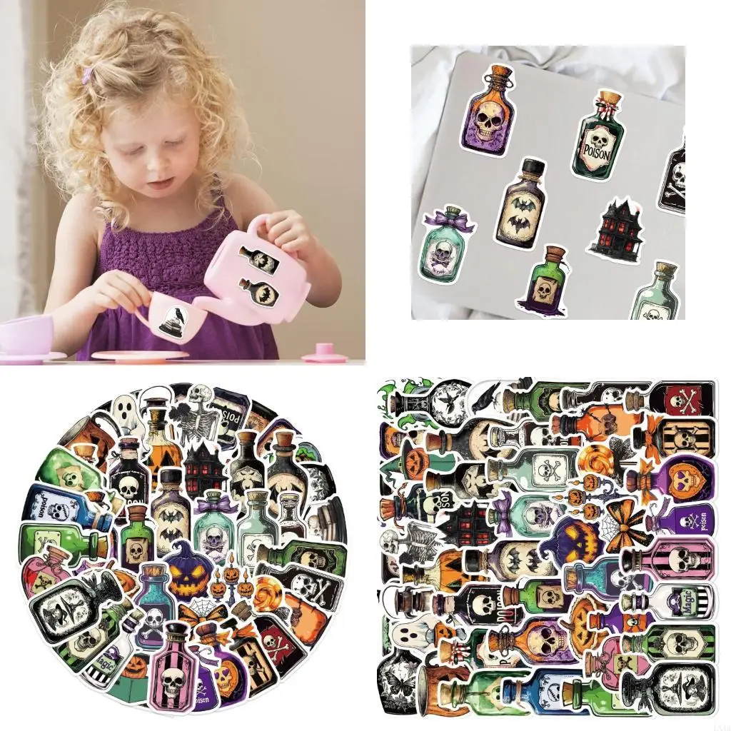 

LXAA Pack of 50 Halloween Cartoon Potion Bottle PVC Stickers Phone Tablet Laptop Decor
