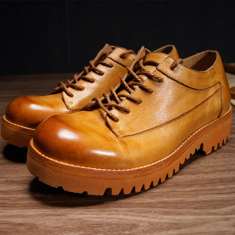 British Retro Genuine Leather Height Increasing Handmade Leather Shoes Men's Formal Cowhide Work Casual Derby Shoes Male