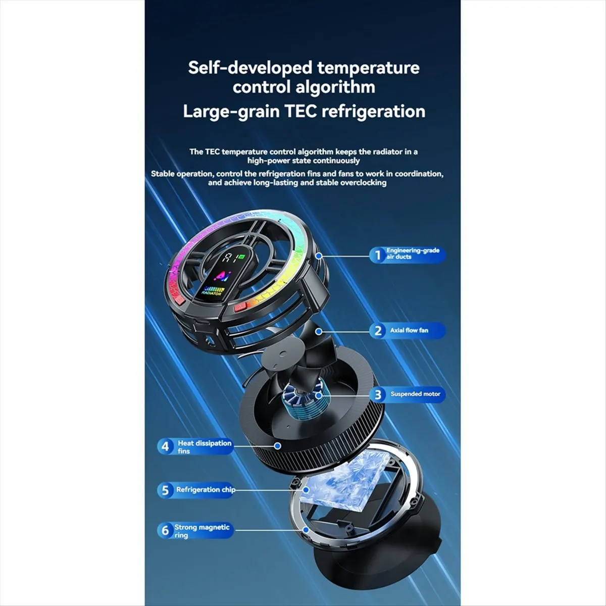 goodDT RGB Semiconductor Cooler Radiator for Tablet Smart Temperature Control with Digital Display Adjust Power Temp Control