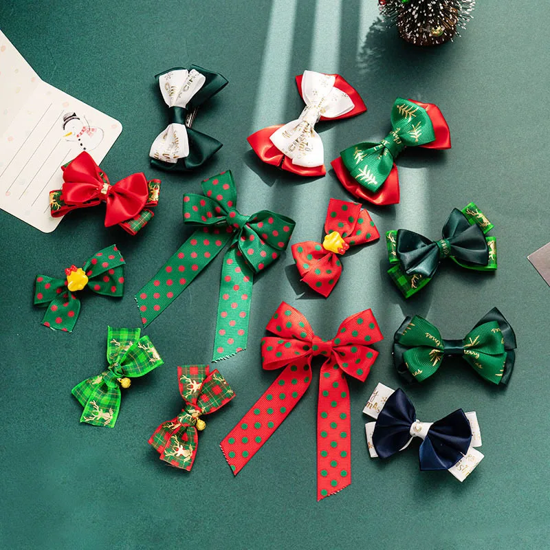 1PCS Christmas Children's Red Bow Hairpin Princess Versatile Back Head Hairpin Girl Top Clip New Year Girl Headwear