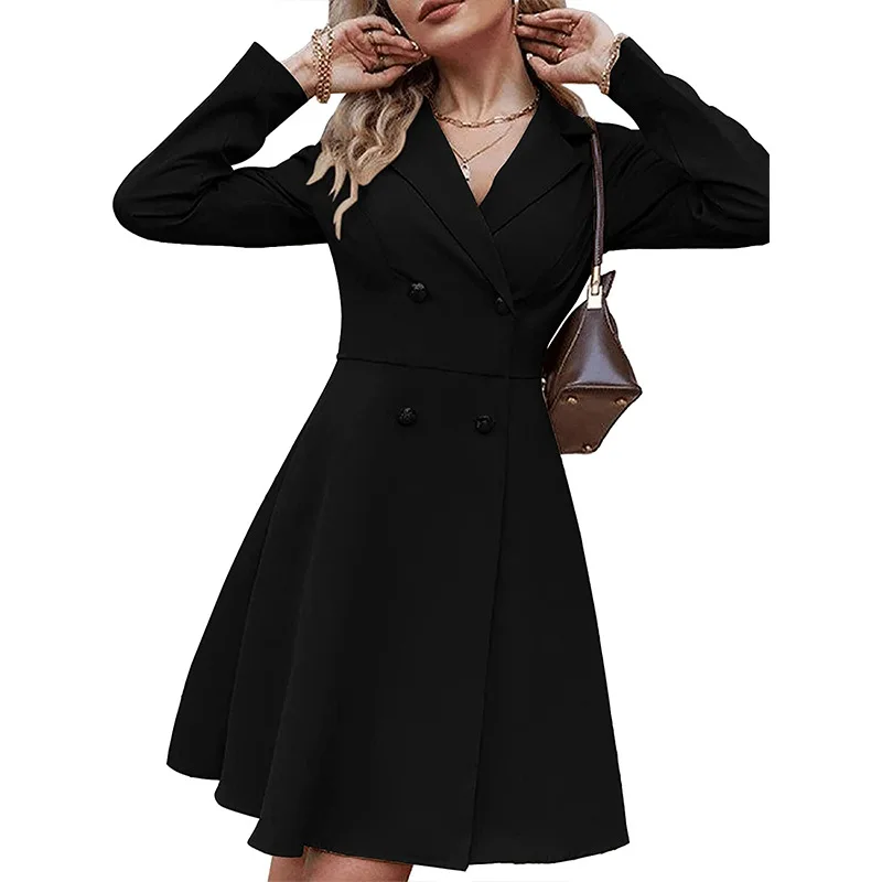 

Elegant Women's Collar Jacket Mid-Length Simple Suit for Commuter Spring Autumn Clothing New Wholesale
