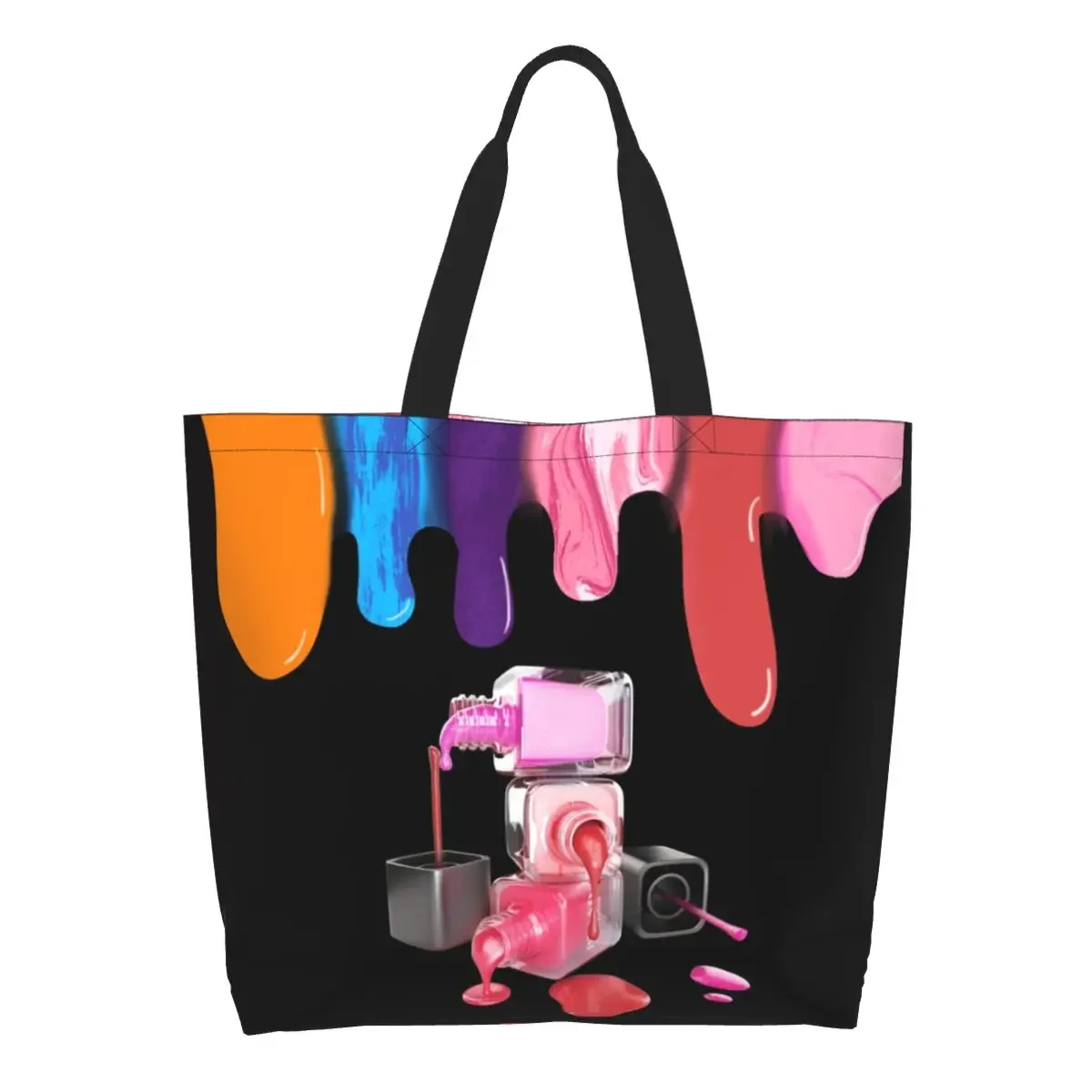 Nail Artist Gift Grocery Tote Borse per la spesa Donna Cute Manicurist Smalto per unghie Borsa shopper a tracolla in tela Borse di grande capacità