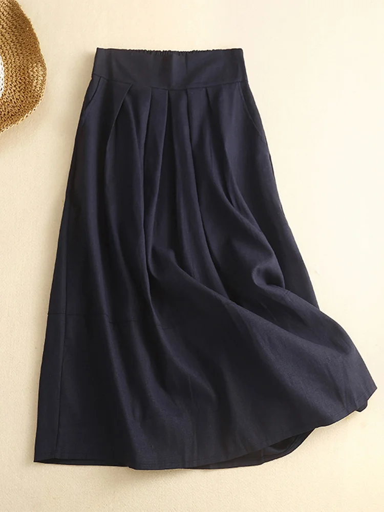 الرجعية عارضة الكتان f تنورة عالية الخصر ألف خط ميدي تنورة خمر Sle عالية الخصر تصميم للنساء موسم الصيف لون نقي #4