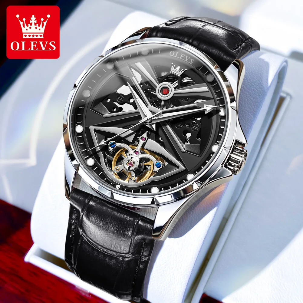 OLEVS 6655 Top Brand Automatic Watch For Men Hollow Skeleton Original Mechanical Hand Clock Waterproof Luminous Business Watches