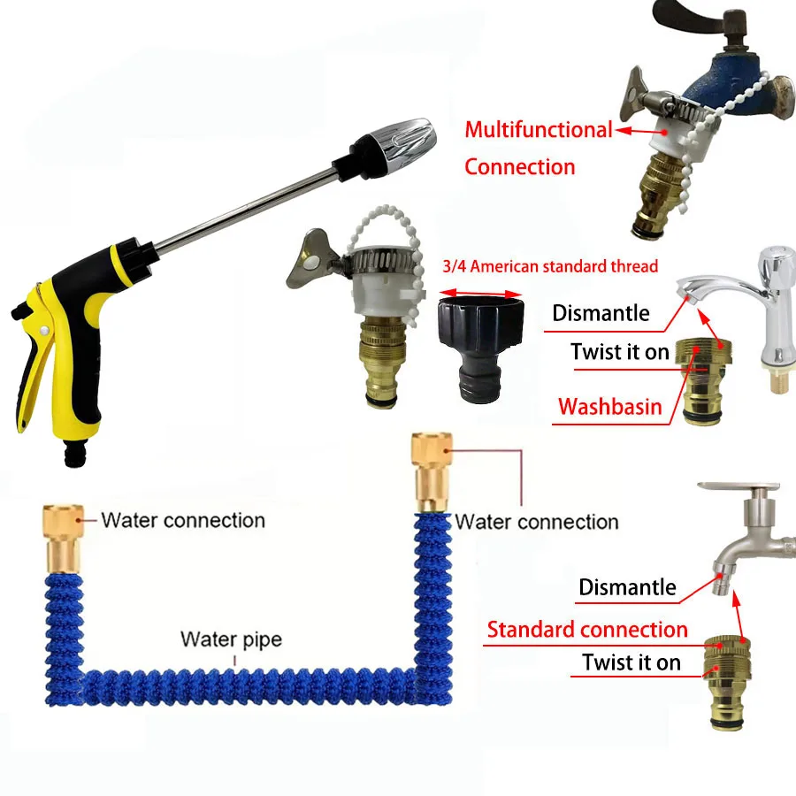 Gartenwasserrohr, einziehbares magisches Wasserrohr, Multimodus-Wasserpistole, Schaumbecken, flexible Rolle, Wasserrohr, Autowaschpistole, Sprühgerät