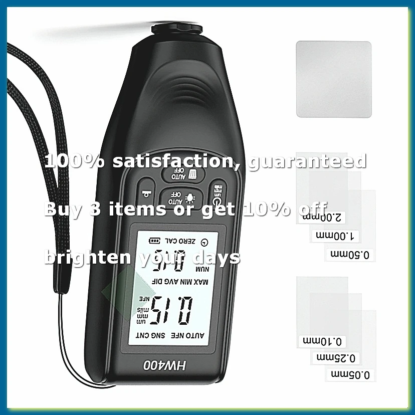 Car Paint Thickness Gauge 0-2000UM Digital Tester Inspection Tools Automatic HW400 Measuring Device Black