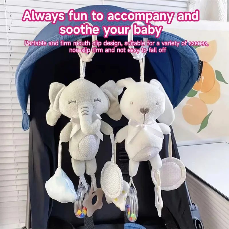 0-12 Months Newborn Baby Cartoon Animal Bell Toys Removable Car Seat Crib Travel Plush Animal Wind Chime With Sensory Toys Gift