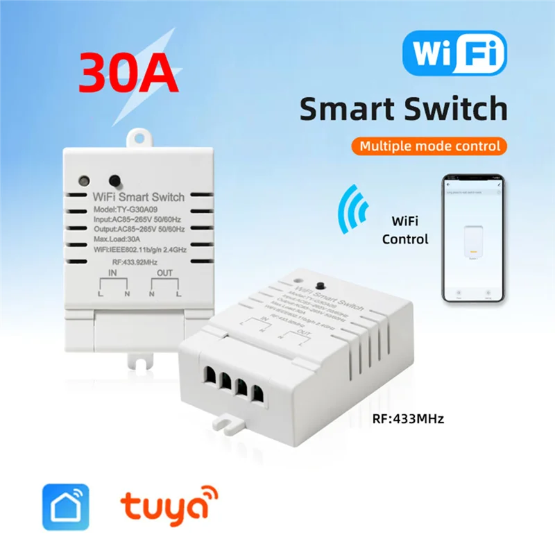 

N11R Tuya Smart Wifi Switch DIY Timer AC 85-265V Switch 30A Power Monitor Kwh For Alexa Google Home