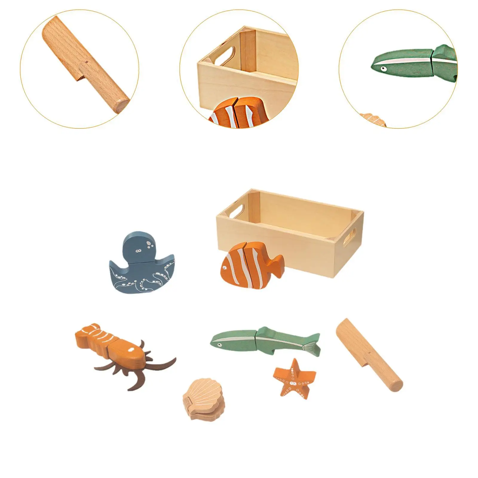 Wooden Food Cutting Seafood Set Kitchen Accessories for Boys Girls Gift