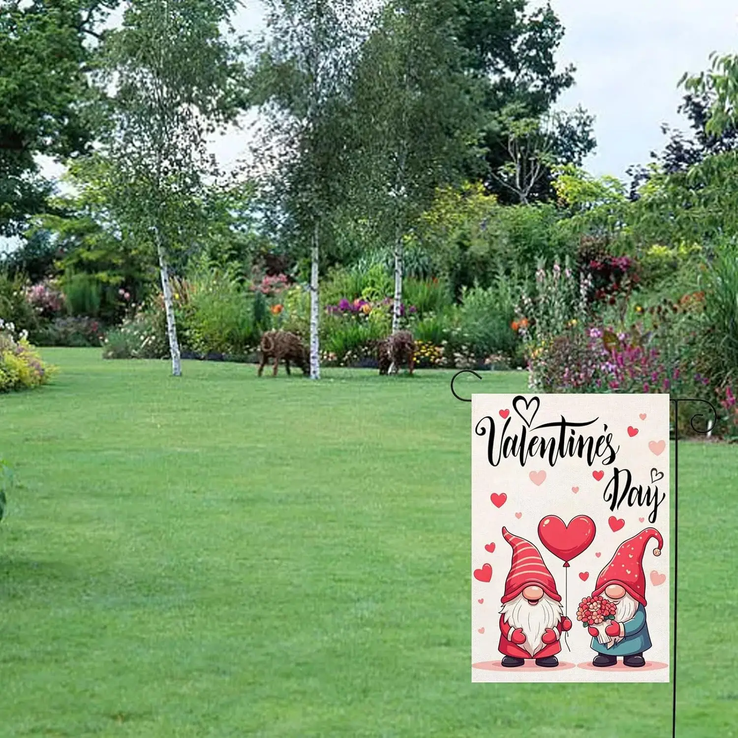 Valentines Garden Flag Gnomes Flags for Outside Love Hearts Outdoor Anniversary Party Home Burlap 12x18 Inch Double Sided La EEZ