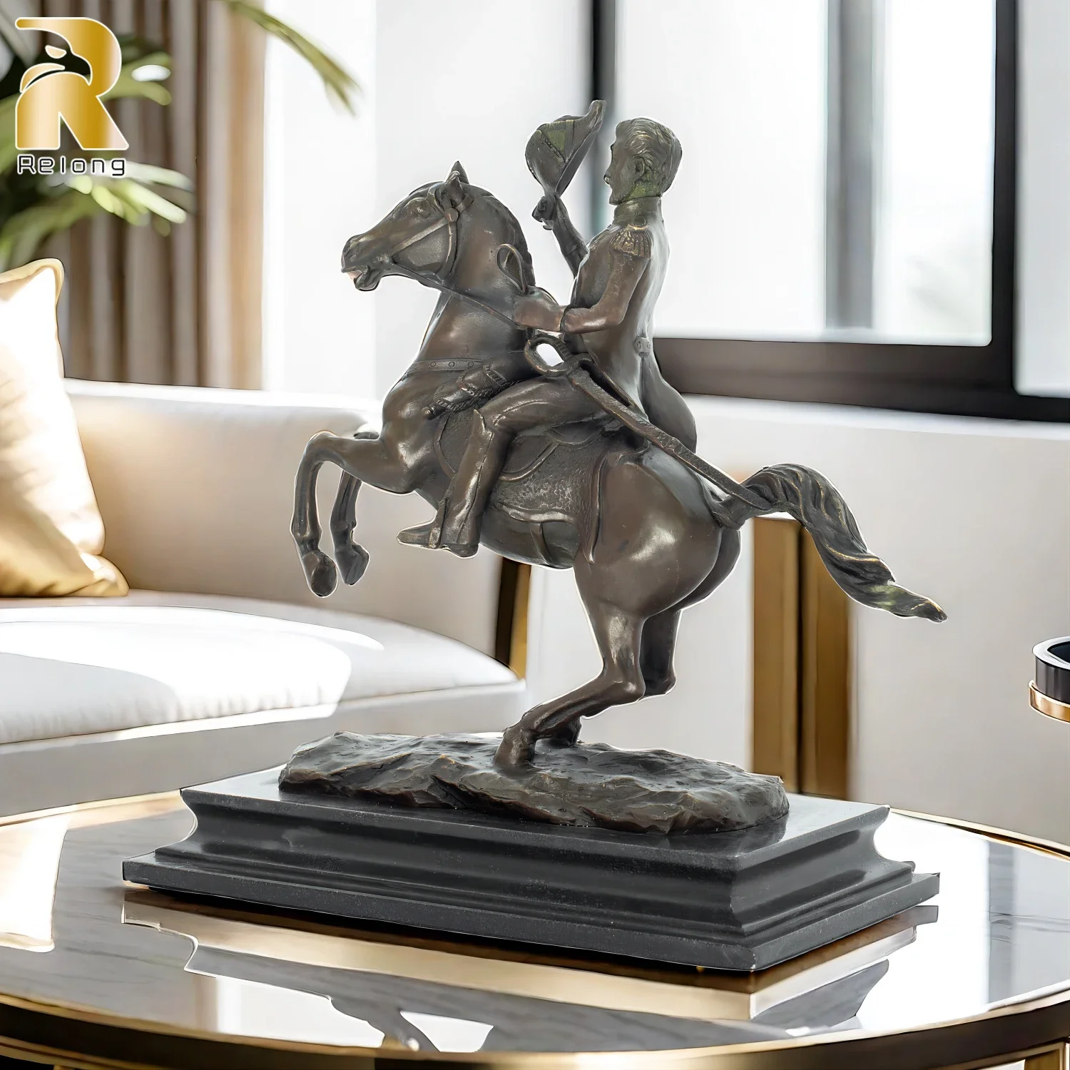 Bronze Ridding Horse Sculpture War General on Horse and Sword Statue Famous Andrew Jackson Figurines For Home Art Decor Crafts