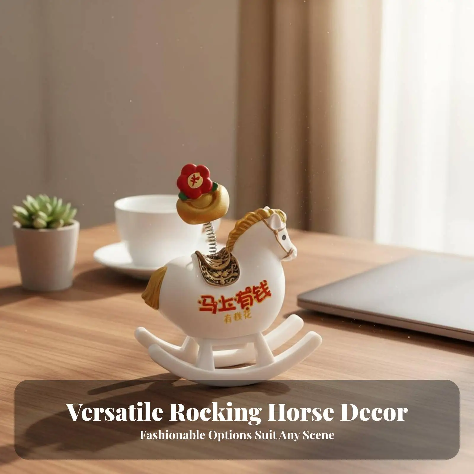 Hand Painted Rocking Horse Statue Resin Bobblehead Figurine for Bookshelf Cheerful Miniature Horse Decor Desk Sculpture