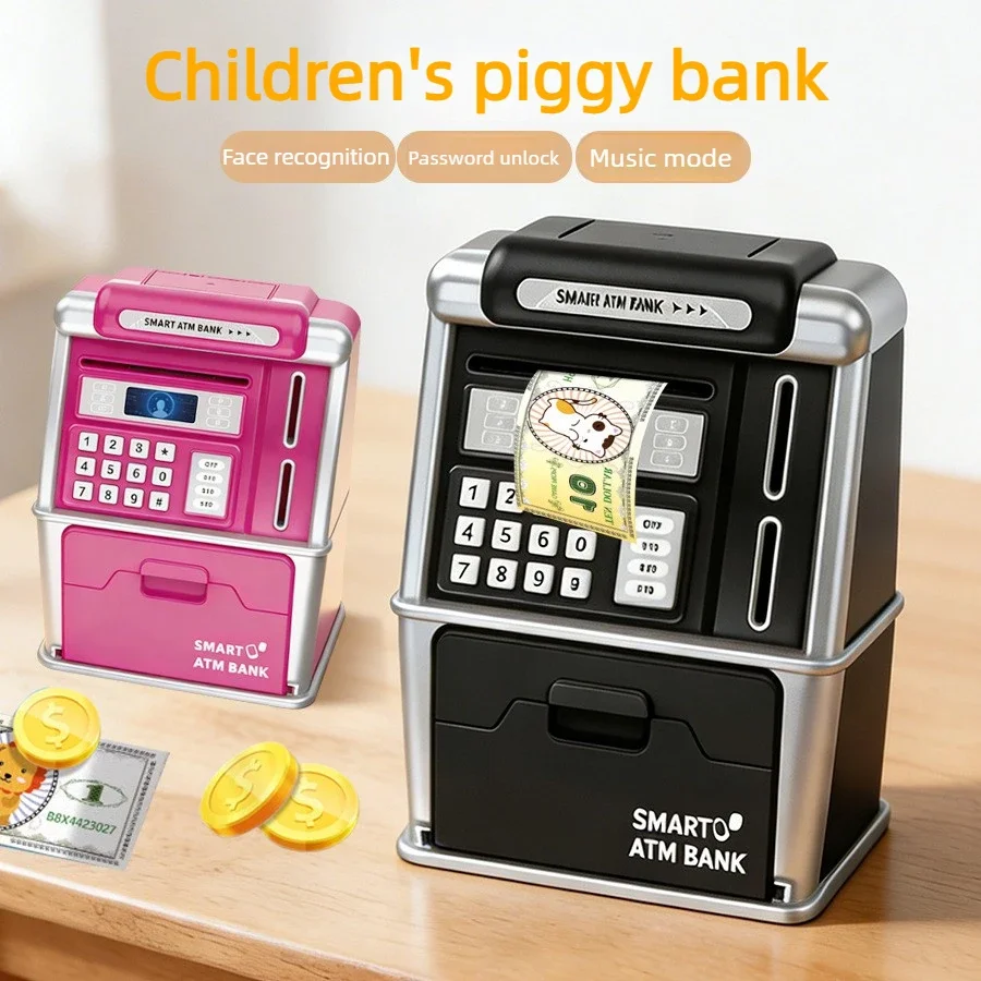 Children ATM Automatic Deposit Teller Machine Toy Smart Password Swipe Card Coin Saving Box Kid Electronic Piggy Bank with Music