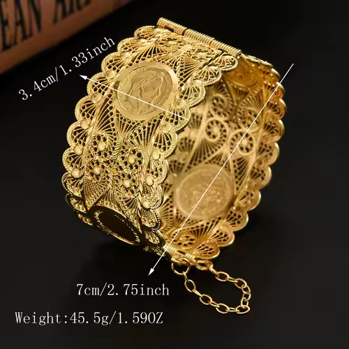 An Algerian Bride's Bracelet Jewelry With Napoleon Graphic Coin Design Finely Carved, A Wrist Accessory For Wedding Dress - Image 6