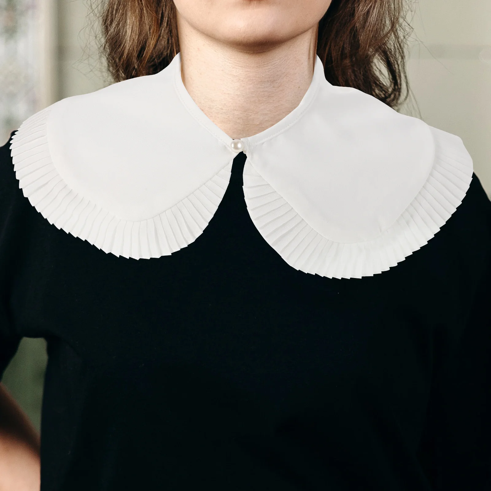Colar falso plissado destacável, camisa redonda de poliéster para mulheres, festa, decoração de casa, acessório de festival