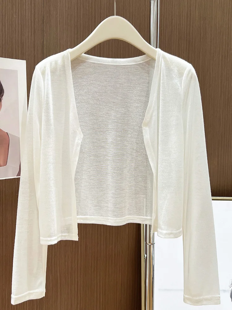 

Белый тонкий вязаный шелковый шарф для женщин, летний топ без рукавов, простой повседневный стиль, модный, из полиэстера и вискозы, с длинными рукавами, для автомобиля