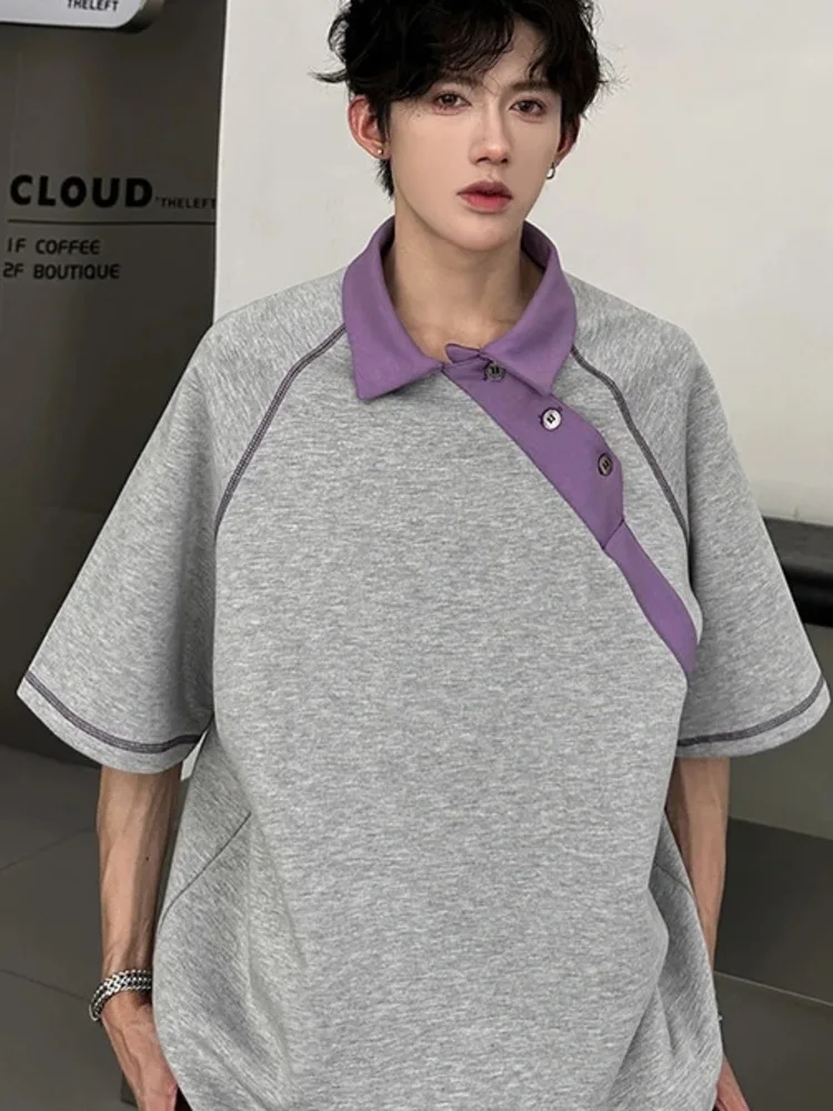 Patchwork ColorBlock Structural Summer Design Polo Shirt American Style HalfSleeve TShirt Short Sleeve Pullover Top TJHF