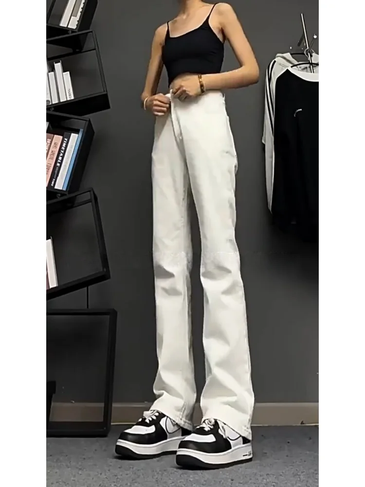 

Белые джинсы с подкладкой, зауженные, прямого кроя, мужские, осенне-зимние, в американском стиле, узкие, модные, расклешенные, длинные брюки