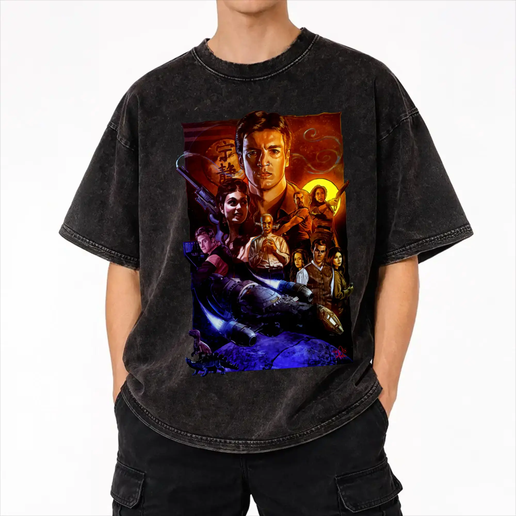 Harajuku Washed Shirt Firefly TV Series Outfit Fashion T-Shirts Oversize  Streetwear Short Sleeve Printed Tees