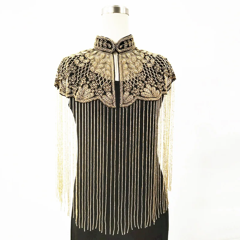 Luxury Handcrafted Beadwork Fringe Cape Retro Chinese Yunjian Embroidery Sari Shoulder Shawl For Formal Banquet Performance