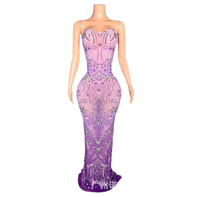2026 Popular Niche Light Luxury Temperament Gradual Change Purple Dress Banquet Host Shine Evening Dress Party Birthday Clothing