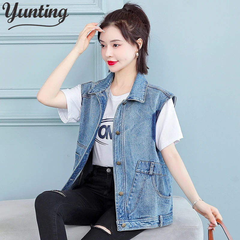 

Denim Vests Korean Fashion Sleeveless Jean Jackets For Women Waistcoat 5XL Feminina Jaquetas