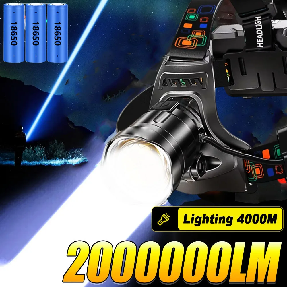 

4 core Super Bright Headlight High Power LED Headlamp Strong Light Head Lamp USB Rechargeable Zoomable Camping Fishing
