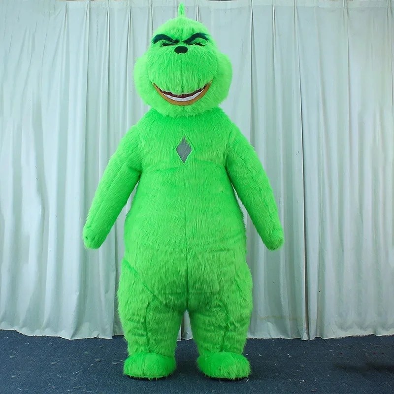 Nueva polaina inflable Grinch disfraz de monstruo de pelo verde mascota Halloween fiesta de Navidad Cosplay prenda inflada sin batería