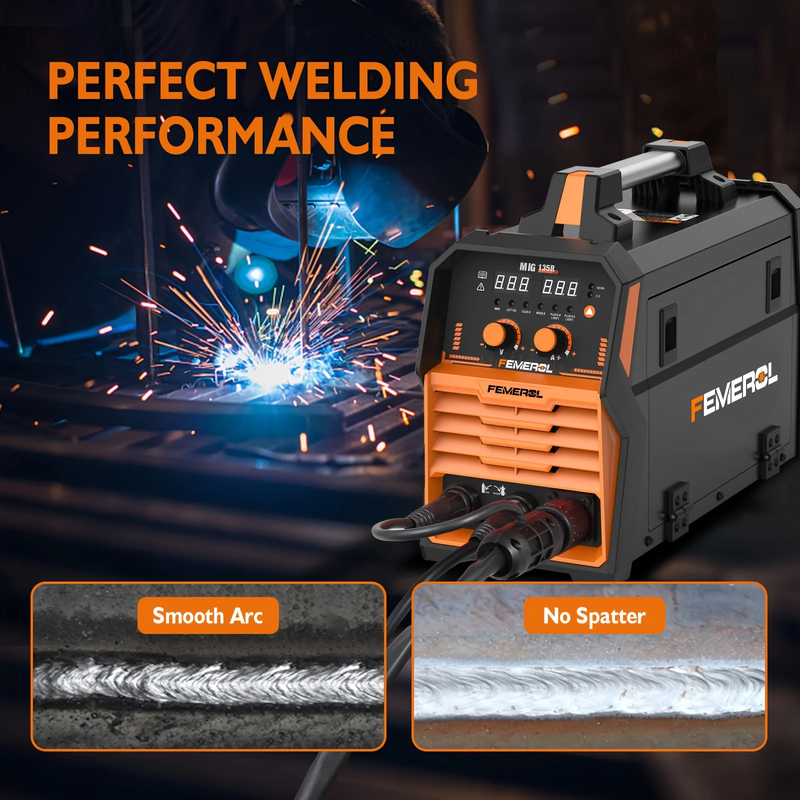 FEMEROL 4 In 1 Welding Machine 135A Flux Cored MIG Lift TIG Stick ARC Welder 110V Synergic Control Portable Hot Start MIG Welder