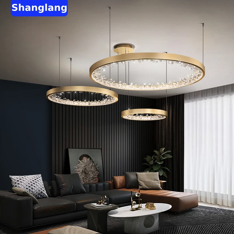 Modern Crystal Luxury Round Ring Chandelier For Living Room Restaurant Bedroom Kitchen Home Decor Black/Gold Pendant Light