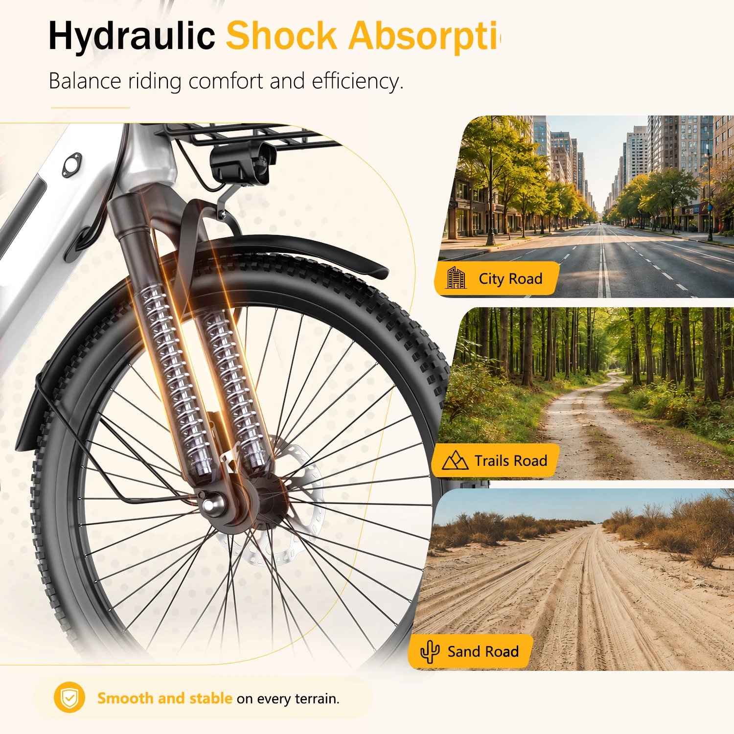 ASKGO Electric Bike for Adults, 1500W Peak Motor, 26" Tire Mountain Ebike with Basket, 48V 10AH Battery, 25MPH Max Speed, 50 Miles Range, Dual Disc Brakes, 7 Speed Gearshift, UL2849 Certified image 5