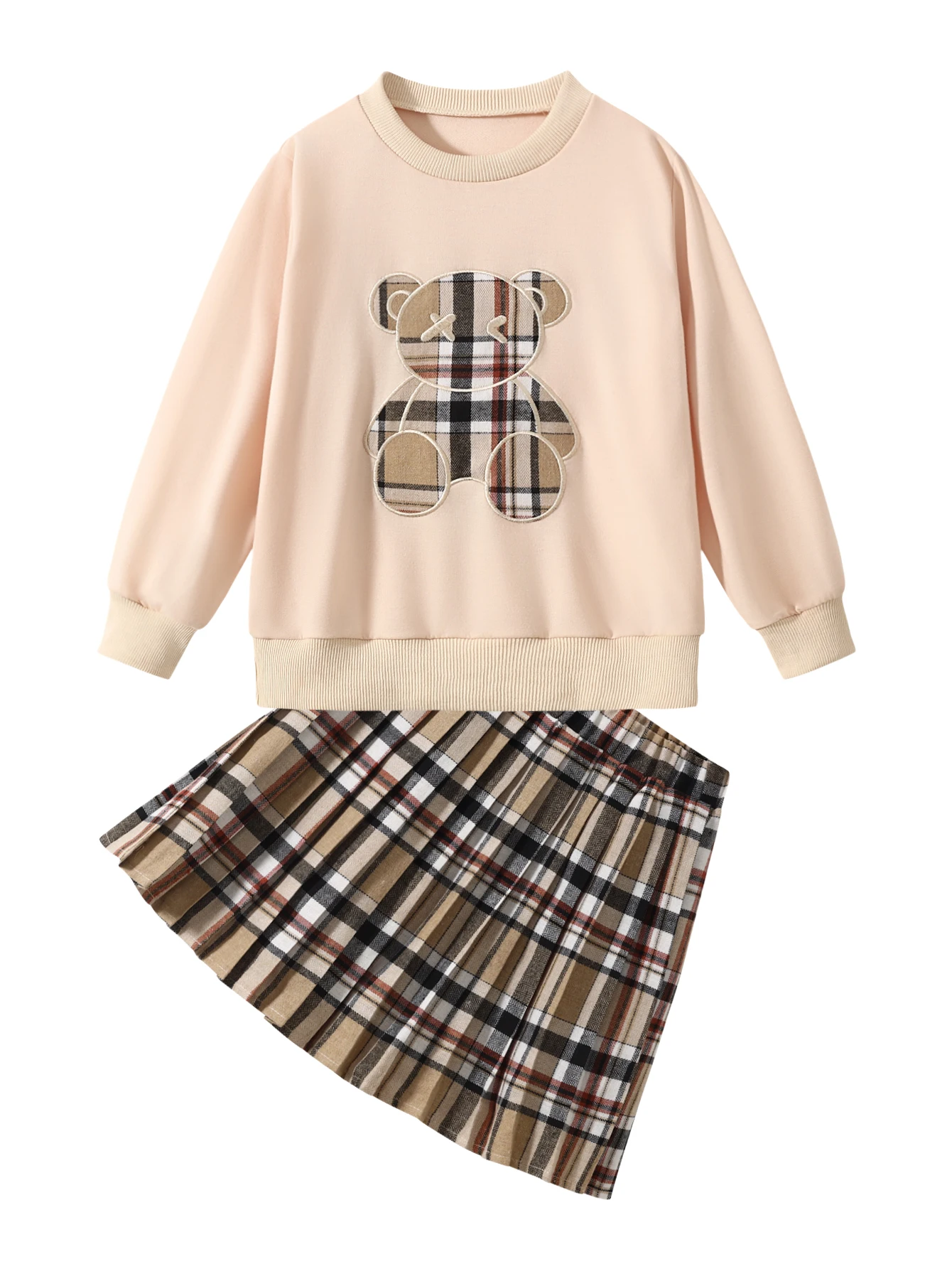 

Girls Hoodie Skirt Set 2 Pack Cartoon Print Plaid Design Autumn Winter Casual Comfort Playwear Children Fashion Outfit