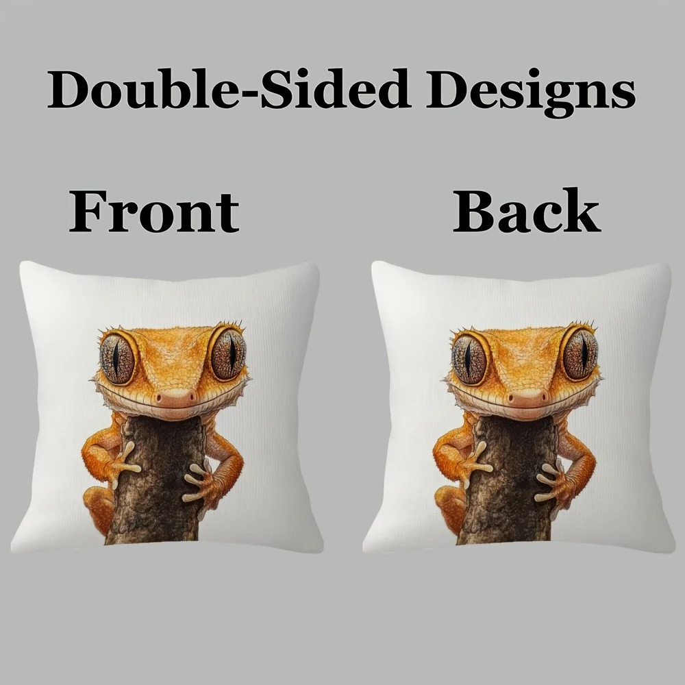 Double Sided Vintage Crested Lizard Print Decorative Throw Pillow Case Retro Reptile Animal Art Cushion Cover for Sofa Home