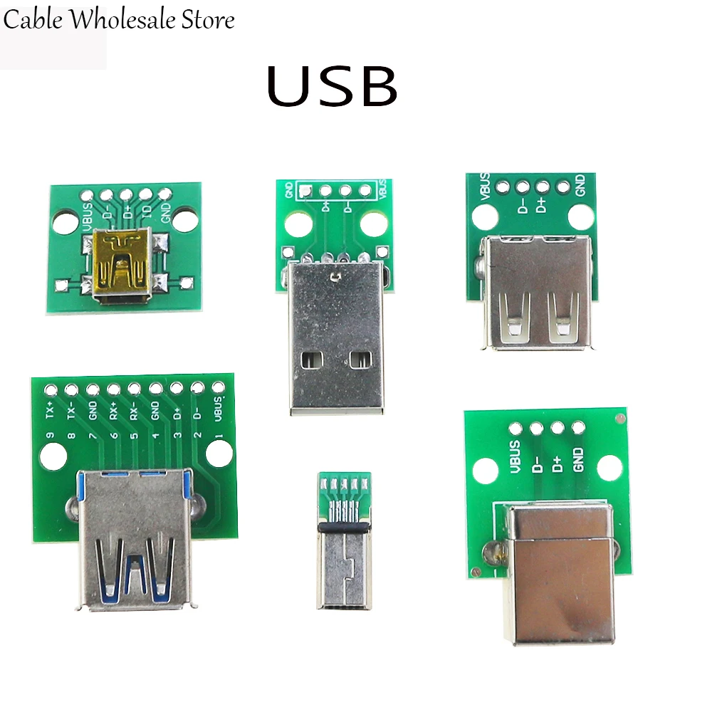 

1pcs Micro Mini USB USB A Male USB 2.0 3.0 A Female USB B Connector Interface to 2.54mm DIP PCB Converter Adapter Breakout Board