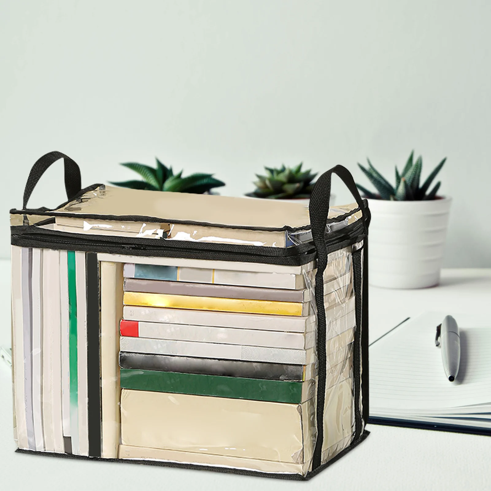 Collapsible Transparent Storage Box Large Capacity Book Cube Portable Clear Organizer Waterproof Document and Book Storage