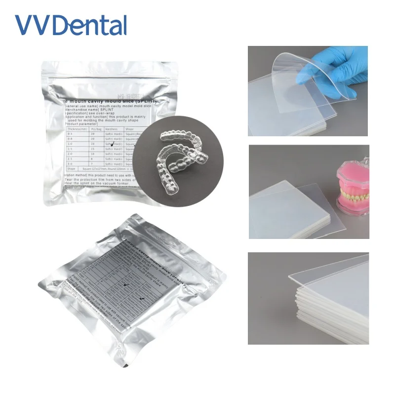 

Dental Vacuum Forming Film Sheets Orthodontic Retainer Slice Square Hard Soft 0.8/1.0/1.5/2.0mm Dentistry Thermoforming Material