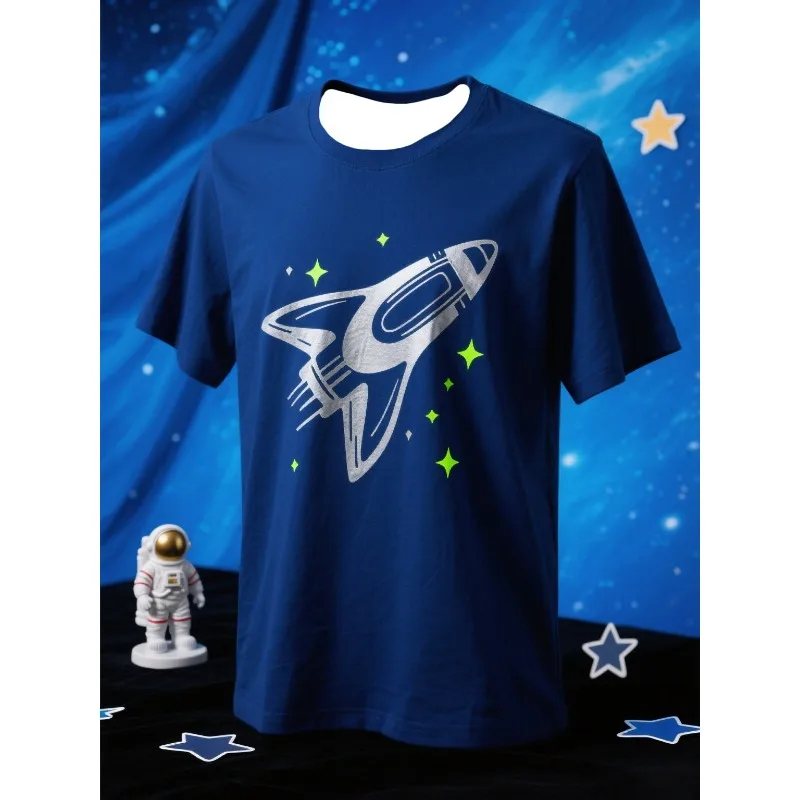 

MOTO-Летняя свободная быстросохнущая футболка с короткими рукавами и рисунком Rocket для взрослых