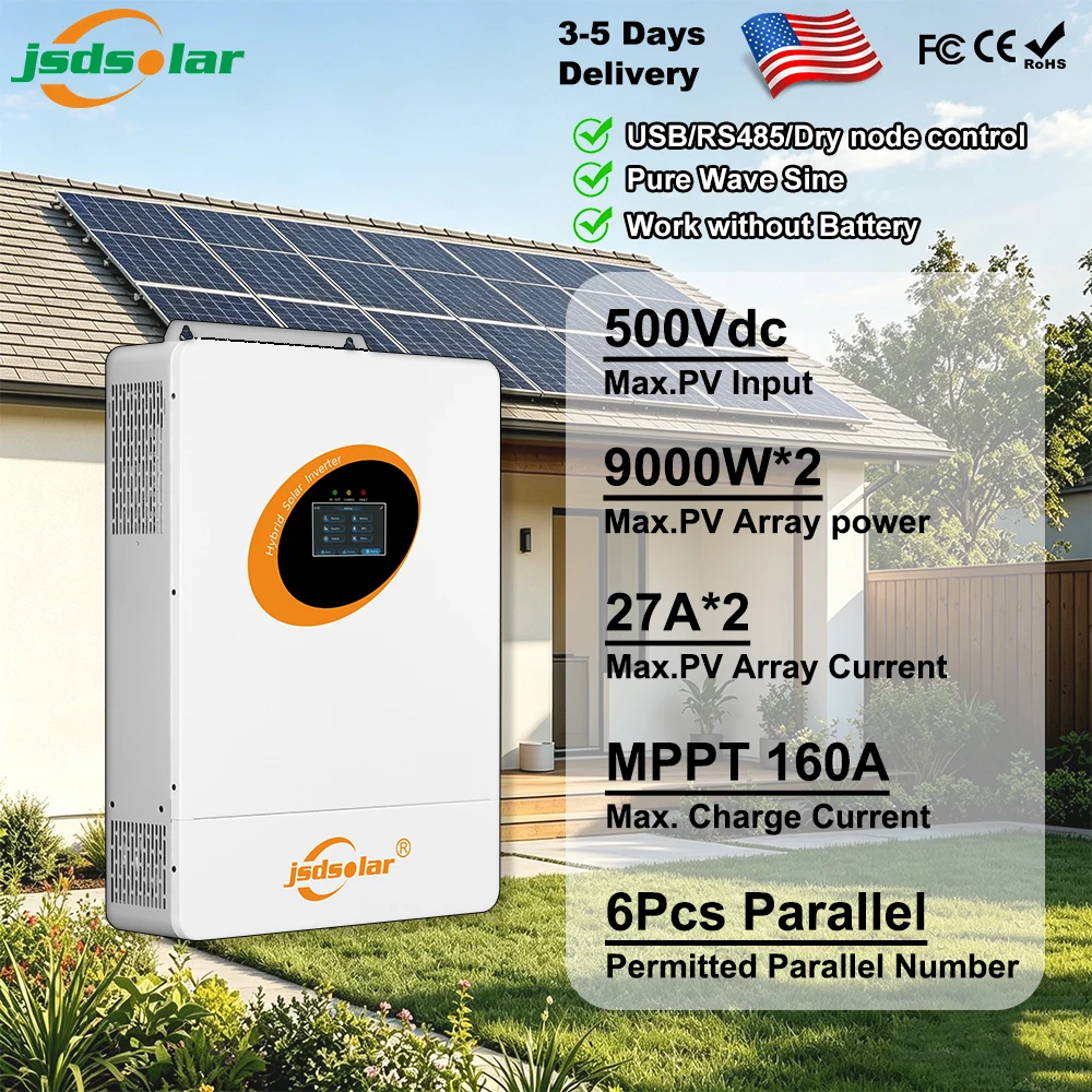 

12000W Solar Hybrid Inverter 48V DC to 120V/240V AC Single Phase Split Phase Power Inverter Pure Sine Wave Built-in 2 MPPT Controller Max. 160A Battery Charging, Parallel 6 Units Off-Grid for Home Backup