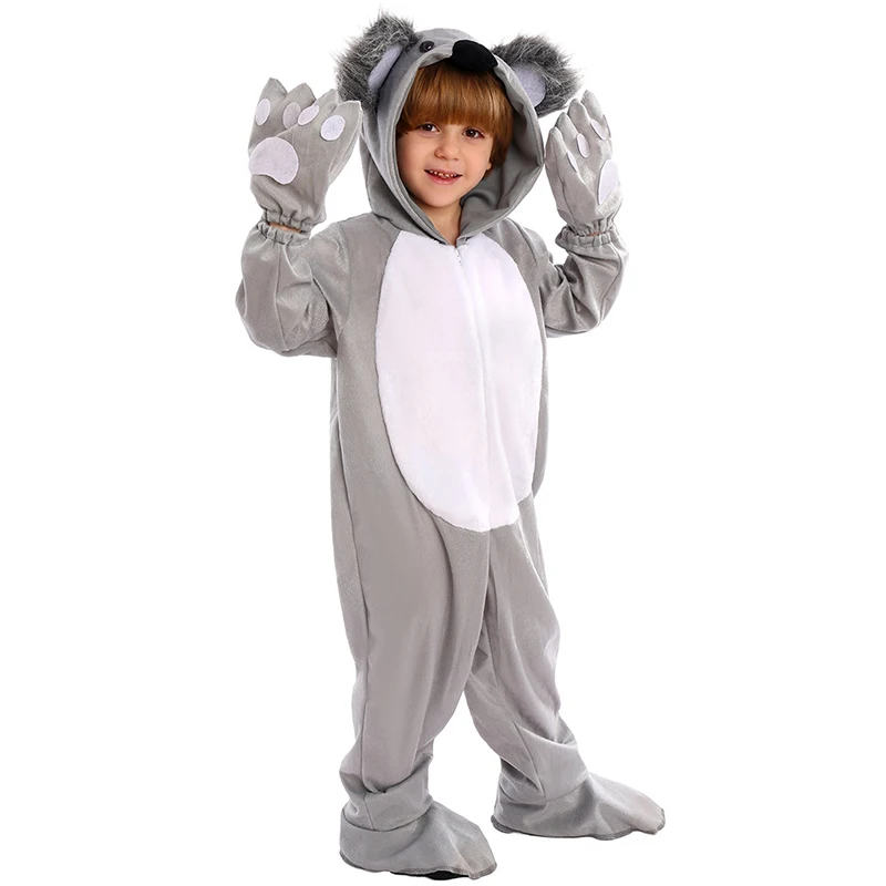 2024 Unisex Boy Cute Animal Jumpsuit With Gloves Halloween Fancy Dress Up Girl Hooded Koala Costume For Child